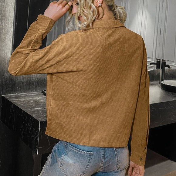 Corduroy Shacket Jacket Button Up Pocket PINK - Picture 4 of 6